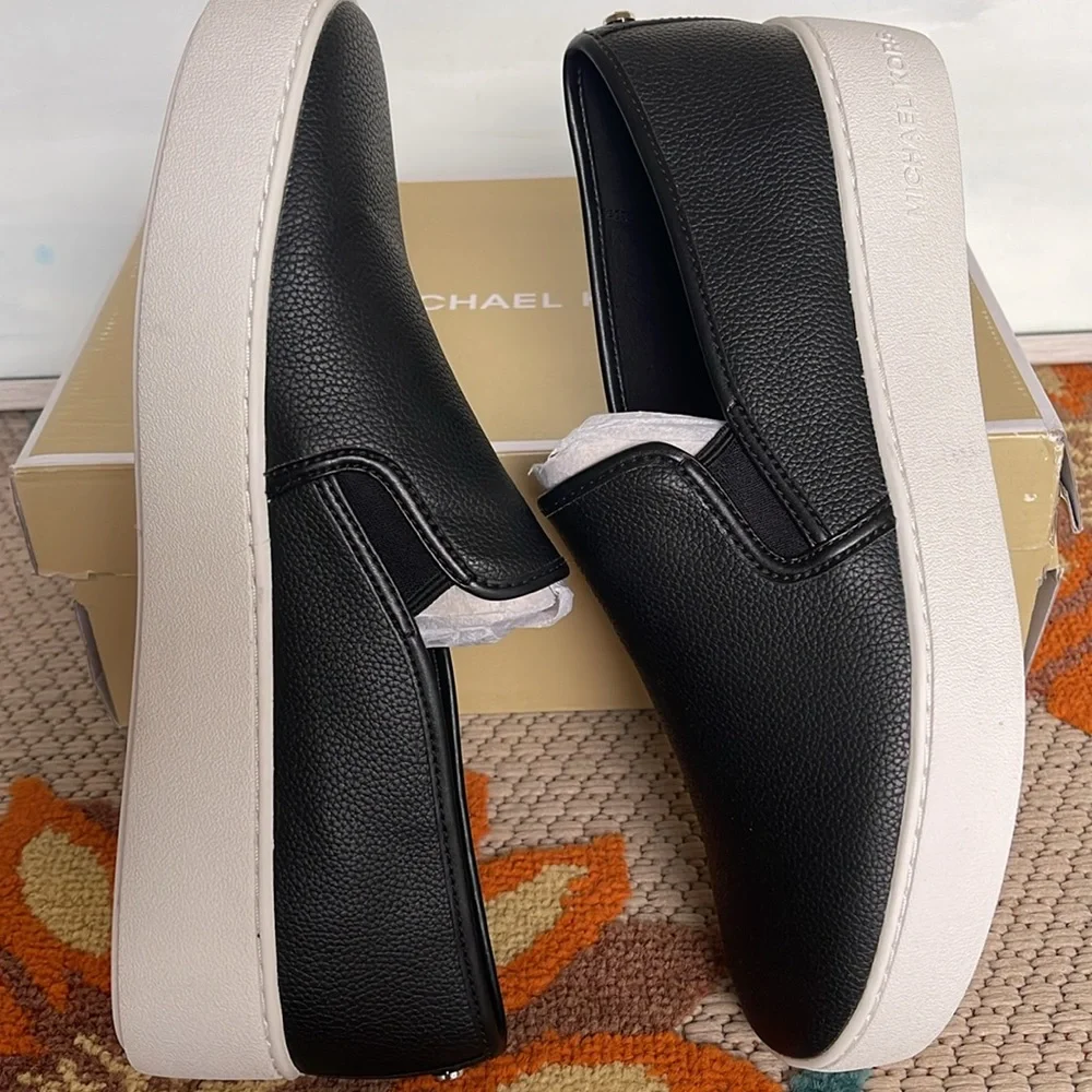 Michael Kors TEDDI SLIP ON TUMBLED FAUX LTHR 49T2TEFP1L Black Platform Sneakers